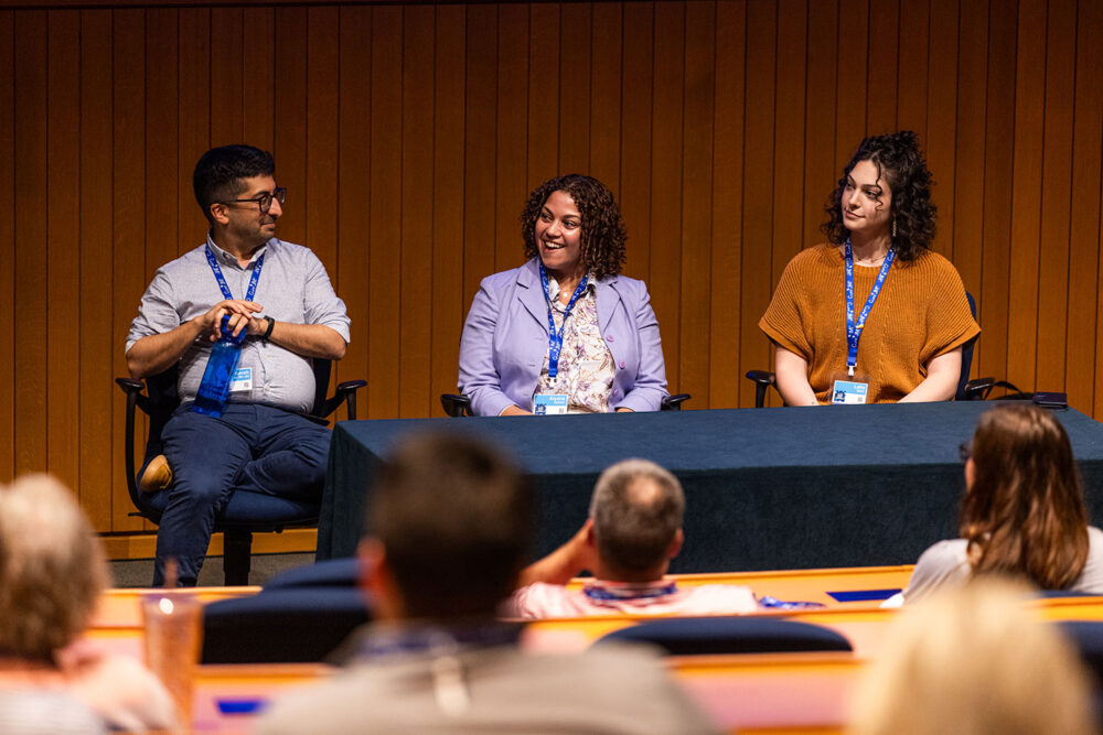 Cure JM’s Community Advisory Board leaders Laila Metni, Aiyana Jenkins, and Dr. Kaveh Ardalan lead a packed session on clinical trial design at the Cure JM Family Conference, June 27, 2025